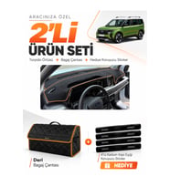 FORD COURİER (2024-2027) Uyumlu Torpido Örtüsü + Deri Bagaj Çantası + Sticker Seti - Siyah Kahverengi