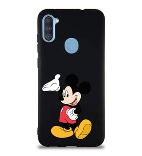 Samsung Galaxy A11 Soft Premier Kapak Mickey Mouse-C Tasarımlı Silikon Kılıf - Siyah (Şeffaf)