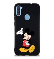 Samsung Galaxy A11 Soft Premier Kapak Mickey Mouse-C Tasarımlı Silikon Kılıf - Siyah (Şeffaf)
