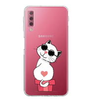 Samsung Galaxy A7 2018  Kamera Korumalı  Kapak Cool Cat Tasarımlı  Şeffaf Kılıf