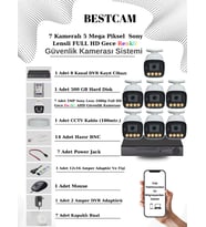 BESTCAM 7 Kameralı Set 5 Mega Piksel Sony Lensli FULL HD Gece Görüşü Renkli Güvenlik Kamera Seti 500 GB HDD