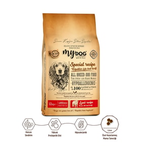 Mydog Az Tahıllı Kuzu Etli Büyük Irklar İçin Köpek Maması 12kg