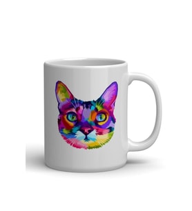 Beyaz Kedi Baskılı Kupa