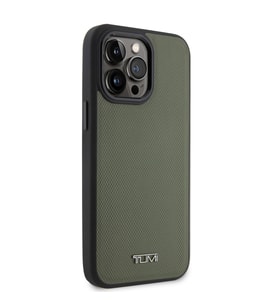 TUMI iPhone 14 Pro Max Kılıf TUMI M-safe Şarj Özellikli Deri Noktalı Dizayn Kapak (Oliv)