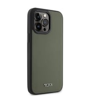 TUMI iPhone 14 Pro Max Kılıf TUMI M-safe Şarj Özellikli Deri Noktalı Dizayn Kapak (Oliv)