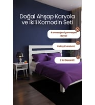 Urban Model Masif Ahşap Karyola ve 2 Adet Komodin Kolay Kurulum Fırınlanmış İthal Sibirya Çamı 160x200 Yatak Uyumlu 2 Adet Komodin