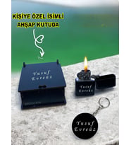 Kişiye Özel İsimli Siyah Benzinli Çakmak ve Anahtarlık Özel Ahşap Kutusunda