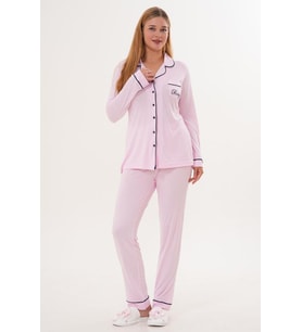 Mecit 6307 Pembe Boydan Düğmeli Kadın Pijama Takımı