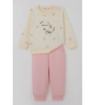 Breeze Kız Bebek Eşofman Takımı Pembe Çiçek Desenli 6 Ay-2 Yaş, Krem