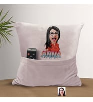 BK Gift Kişiye Özel Kadın Karikatür Tasarımlı Organizer Kumanda ve Atıştırmalık Cepli Pembe Kırlent Yastık-1 Arkadaşa Hediye, Cepli Yastık