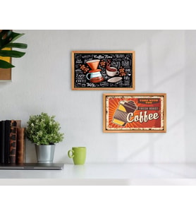 BK Home Coffee Tasarımlı Dekoratif 2'li Retro Ahşap Tablo-13
