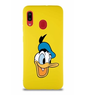 Samsung Galaxy A20 Soft Premier Kapak Donald Duck-A Tasarımlı Silikon Kılıf - Sarı (Şeffaf)