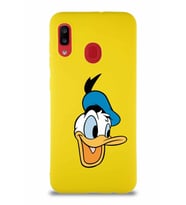 Samsung Galaxy A20 Soft Premier Kapak Donald Duck-A Tasarımlı Silikon Kılıf - Sarı (Şeffaf)