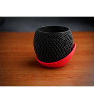 3D Baskı Küre Saksı - Kafes Dokulu İki Parçalı Dekoratif Saksı - Siyah-Kırmızı
