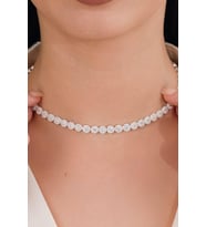 Gümüş Beyaz Zirkon Taşlı Pırlanta Modeli Su Yolu Choker Tasma Kolye