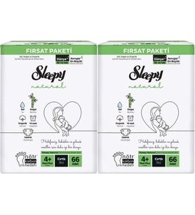 Sleepy Bebek Bezi Naturel Beden:4+ (9-16KG) Maxi Plus 132 Adet Ekonomik Fırsat Pk (Beyaz)