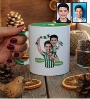 Kişiye Özel Karikatürlü Yeşil Beyaz Baba Oğul Kupa Bardak Babalar Günü Hediyesi