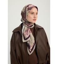 Schaless Özgür Fırçalar - Nar Çiçeği - Vierra Desenli Viskon Eşarp - 90x90 Cm (Vizon)