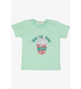 Breeze Girls & Boys Erkek Çocuk Tişört Pop Corn Baskılı 2-6 Yaş, Su Yeşili