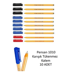 1010 Tükenmez Kalem Ofispen (mavi 5 siyah 3 kırmızı 2) 10 adet