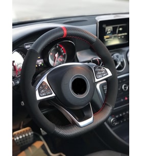 BMW 3 SERİSİ İÇİN KARBON NUBUK KIRMIZI YÜZÜK DİKMELİ DERİ DİREKSİYON KILIFI