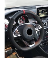 BMW 3 SERİSİ İÇİN KARBON NUBUK KIRMIZI YÜZÜK DİKMELİ DERİ DİREKSİYON KILIFI