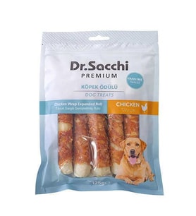 Dr.Sacchi Premium Tavuk Sargılı Genişletilmiş Rulo Tahılsız Köpek Ödülü 5'' 5'li 125 Gr (Krem)