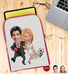 BK Gift Kişiye Özel Sevgililer Karikatürlü Taşınabilir Koruyucu Tablet Kılıfı & Organizer Çanta - Pembe-15
