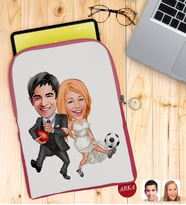 BK Gift Kişiye Özel Sevgililer Karikatürlü Taşınabilir Koruyucu Tablet Kılıfı & Organizer Çanta - Pembe-15