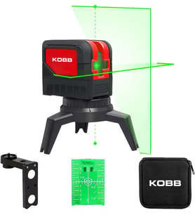 KBL92G 30 Metre Profesyonel Yatay ve Dikey Otomatik Hizalamalı Yeşil Çapraz Çizgi Lazer, 2 Noktalı Şakül Lazer Distomat + Mini Tripod, Kırmızı/Siyah