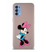 Oppo Reno 4 Soft Premier Kapak Minnie Mouse-F Tasarımlı Silikon Kılıf - Pudra (Şeffaf)