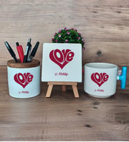 Love Sevgili Hediye Sepeti Kupa Bardak T Kulplu, Kalemlik ve Dekoratif Taş Sevgiliye Sevgililer Günü Hediyesi (Model 3)