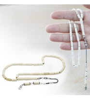 Deve Kemiği Tesbih - 925 Ayar Gümüş Püsküllü - Kesme Kesim - Natural Renk