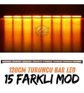 Turuncu Tepe Çakar Bar Led 120cm 12-24v  Off Road Çekici Traktör İkaz Lambası Çakar 15 Modlu