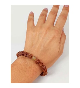 Gold Beril Taşlı Rudraksha Tohum Unisex Bileklik 8mm
