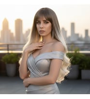 Kahküllü Uzun Dalgalı Fiber Sen Peruk / Küllü Açık Kahve / Platin Ombreli
