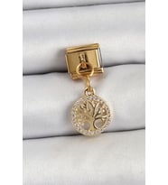 316L Çelik Sallantılı Zirkon Taşlı Hayat Ağacı Model Gold Renk Nomination Charm TJ-BC1422