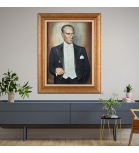 Altın Paspartulu Atatürk  Çerçeveli Tablo C107 (Gold)