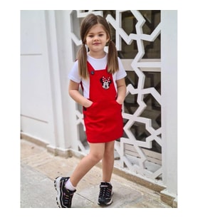 MODAVALS GABARDİN KARDEŞ KOMBİN MINNIE SLOPET & TSHIRT KOMBİN - KIRMIZI