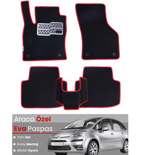 CİTROEN C4 PİCASSO (2006-2012) Uyumlu EVA Paspas Tam Set–Araca Özel,Su Geçirmez,Kolay Montaj