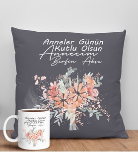 BK Gift Kişiye Özel İsimli Anneler Günü Tasarımlı Antrasit Kırlent Yastık ve Kupa Seti, Anneye Hediye, Ev Dekorasyonu, Anneler Günü Hediyesi-9