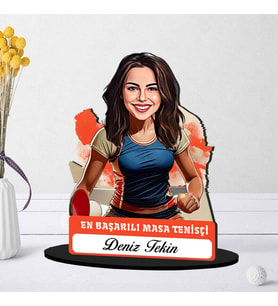 Kişiye Özel Kadın Masa Tenisçisine Hediye Karikatürlü Biblo