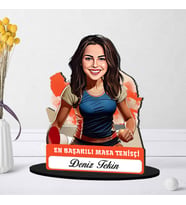 Kişiye Özel Kadın Masa Tenisçisine Hediye Karikatürlü Biblo