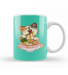 Kawaii Neko Kedi Cute Ramen Cat Japanese Noodle Anime Lover Kupa Bardak Porselen