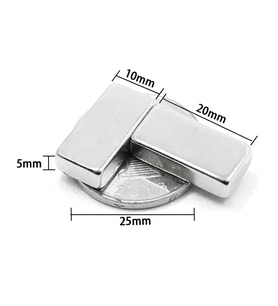 2 Adet 20x10x5 Mm Neodyum Magnet N35 Güçlü Mıknatıs Köşeli Ve Dayanıklı Nikel Kaplama