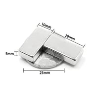 2 Adet 20x10x5 Mm Neodyum Magnet N35 Güçlü Mıknatıs Köşeli Ve Dayanıklı Nikel Kaplama