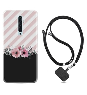 Oppo Reno 2Z 4 Lite 4 Pro 5 6 7 A31 Kılıf Boyun Askılı Silikon Strip Pink Flowers 1396