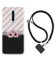 Oppo Reno 2Z 4 Lite 4 Pro 5 6 7 A31 Kılıf Boyun Askılı Silikon Strip Pink Flowers 1396