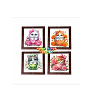 Ahşap Çerçeveli 4 Adet 20X20cm DÜZ RESİM TABLO (Çok Renkli)