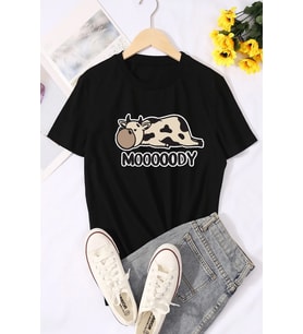 Mooooody Baskılı Unisex Oversize Tshirt (Siyah)